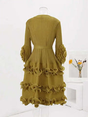 Mustard Pleated Midi Dress