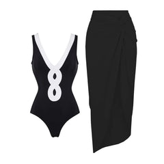 Monochrome Elegance Strapless Swimsuit