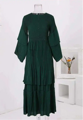 Emerald Pleated Tiered Maxi Dress