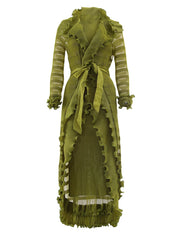 Olive Green Sheer Ruffle Maxi Dress