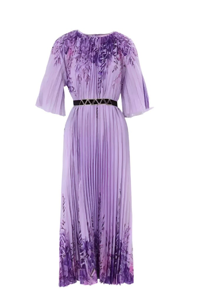 Lavender Bloom Pleated Midi Dress