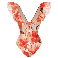Watercolor Floral Ruffle Swimsuit & Sarong