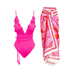 New Flower Deep V Neck Swimwear