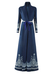 Geometric Mosaic Belted Maxi Dress