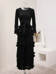Elegant Rosewood Pleated Maxi Dress