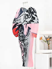 Abstract Print Pleated Kimono Dress