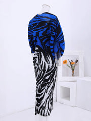 Zebra Print Contrast Pleated Batwing Maxi Dress