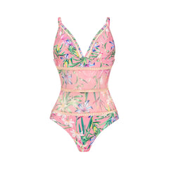 Watercolor Tropical Ruffle Detail Swimsuit