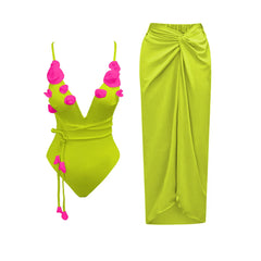 New Flower Deep V Neck Swimwear