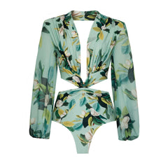 Tropical Garden Ruffle-Shoulder Swimsuit