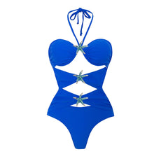 Sparkling Blue Swimsuit with Gold Starfish Accents & Cover-Up