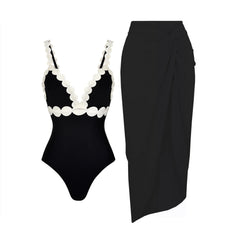 Monochrome Elegance Strapless Swimsuit