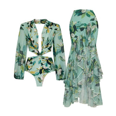 Tropical Garden Ruffle-Shoulder Swimsuit