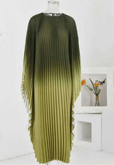 Elegant Olive Ombre Pleated Maxi Dress