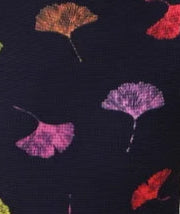 Navy Multicolor Leaf Print Pleated Knit Top