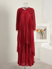 Modest Camel Pleated Layered Maxi Dress