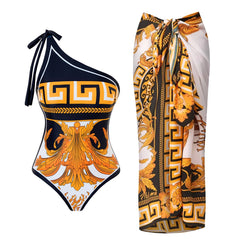 Ornate Gold & Black Strapless Swimsuit