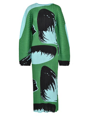 Abstract Print Pleated Maxi Dress