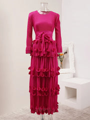Elegant Rosewood Pleated Maxi Dress