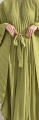Elegant Cream Pleated Midi Dress