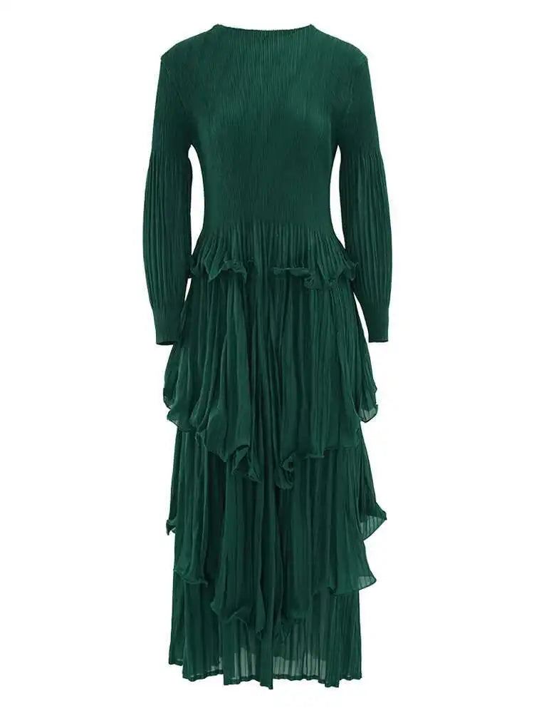 Emerald Green Tiered Ruffle Midi Dress