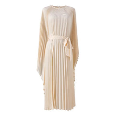Elegant Cream Pleated Midi Dress