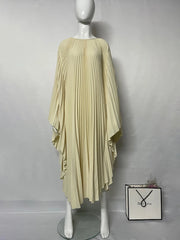 Elegant Cream Pleated Midi Dress