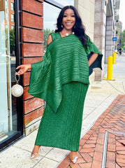 Asymmetric Pleated Kaftan Dress