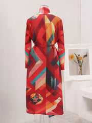 Vibrant Geometric Print Pleated Wrap Dress