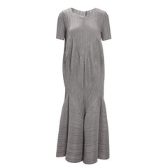 Architectural Grey Sculpted Pleated Midi Dress
