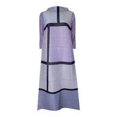 Retro Colorblock Pleated A-Line Midi Dress