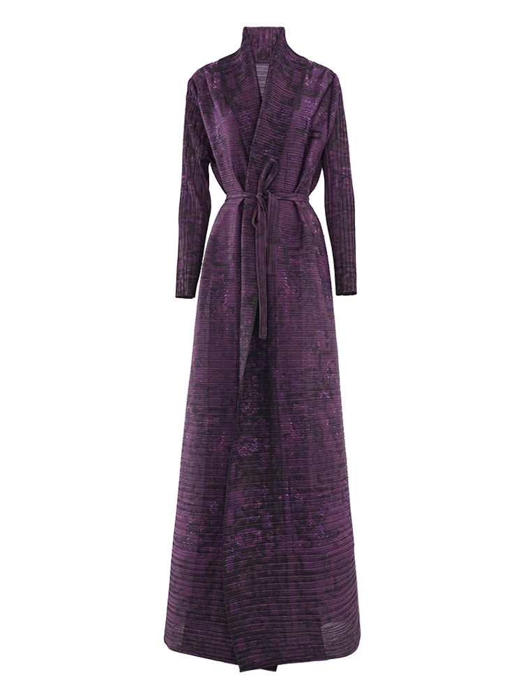 Elegant Plum Textured Long Wrap Dress
