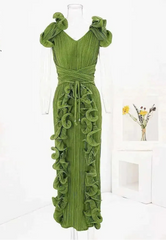 Leaf Pleated Maxi Dress