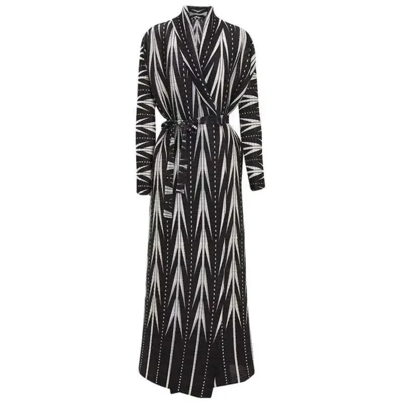 Black & White Geometric Print Wrap Maxi Dress