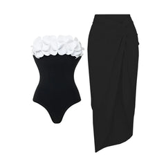 Monochrome Elegance Strapless Swimsuit