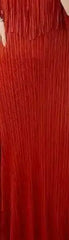 Red Ruffled Fringe High‑Neck Pleated Midi Dress