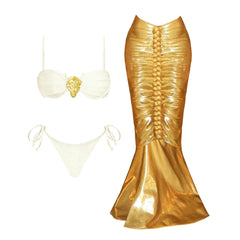 Shimmering Gold Two-Piece Swimsuit with Fishtail Sarong