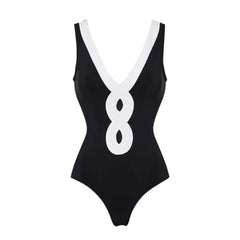 Monochrome Elegance Strapless Swimsuit