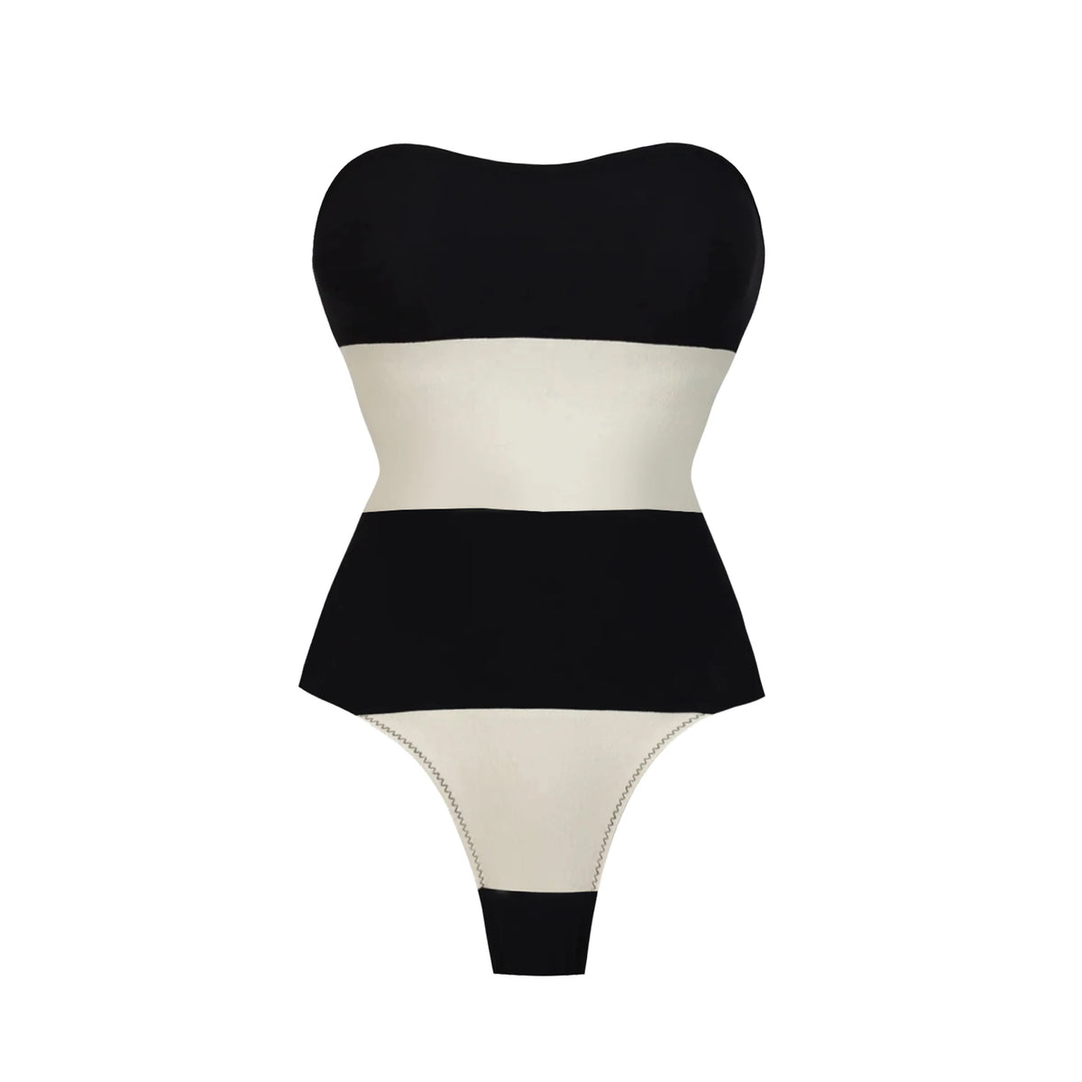 Chic Black & White Strapless One-Piece Swimsuit