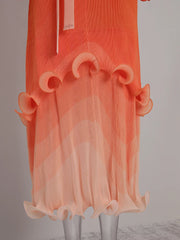 Sunset Ombre Pleated Ruffle Midi Dress