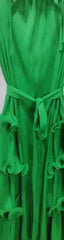 High‑Neck Pleated Tiered Midi Dress
