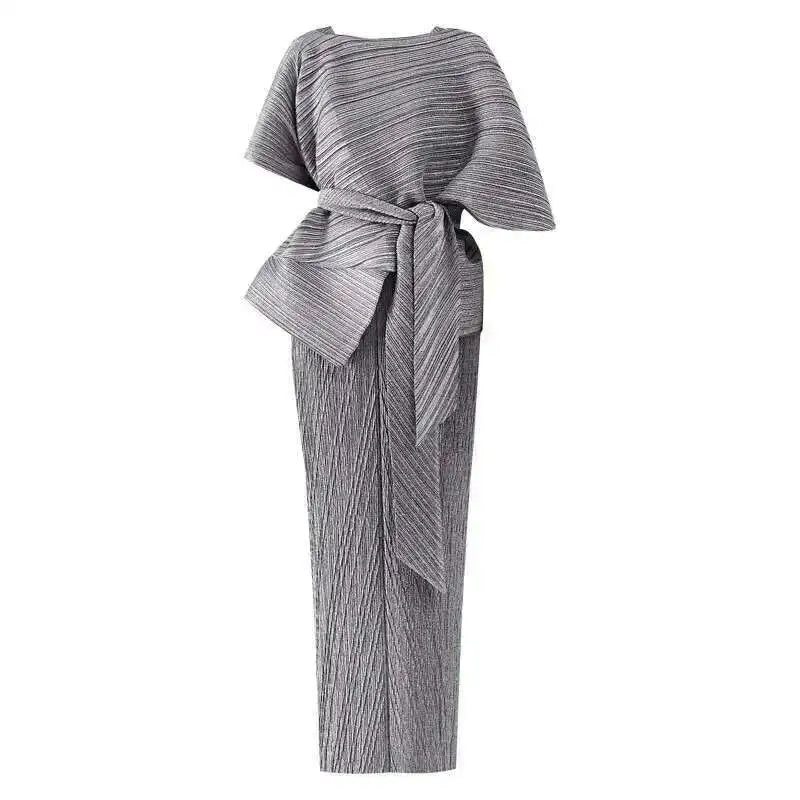 Minimalist Grey Pleated Maxi Dress
