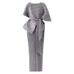 Minimalist Grey Pleated Maxi Dress