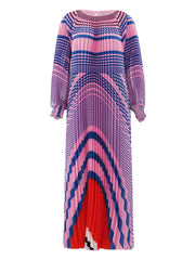 Geometric Wave Print Pleated Maxi Dress