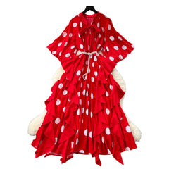 Vintage-Inspired Yellow Polka Dot Ruffle Maxi Dress