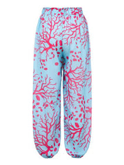 Coral Reef Ruffle Bikini Set with Matching High-Waist Pants