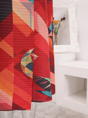 Vibrant Geometric Print Pleated Wrap Dress