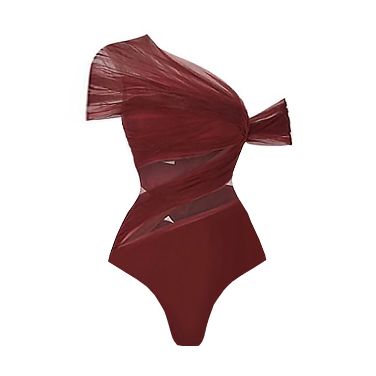 Elegant One-Shoulder Swimsuit with Tulle Detail