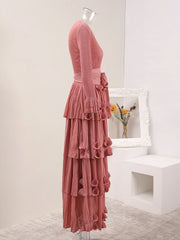 Elegant Rosewood Pleated Maxi Dress
