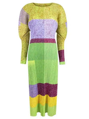 Abstract Colorblock Pleated Midi Dress